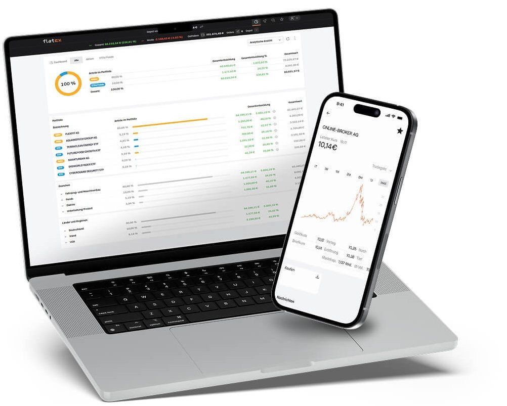Laptop und Smartdevice mit Darstellung von Charts und Kursen